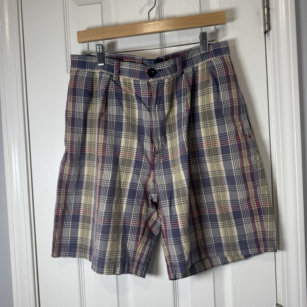 VTG Polo Ralph Lauren Shorts Men 32 Plaid Pleated Golf